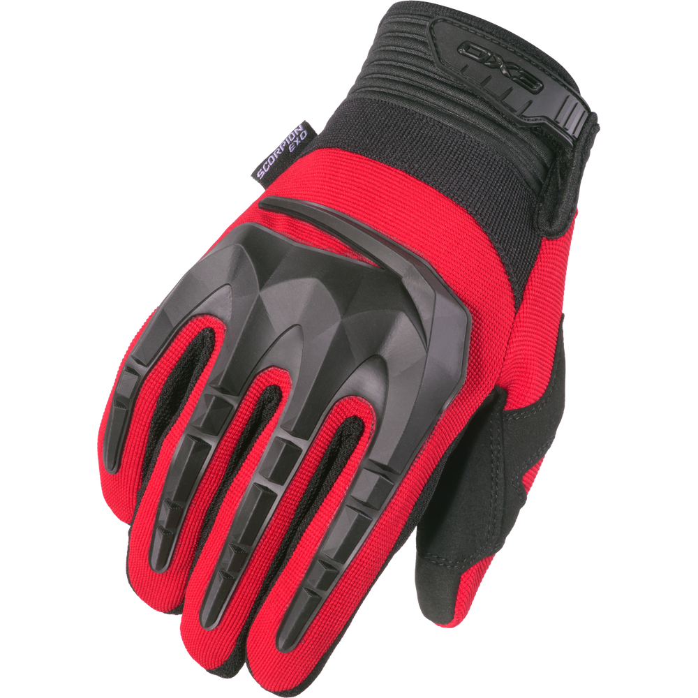 Red and black glove with a brand logo on a white background
