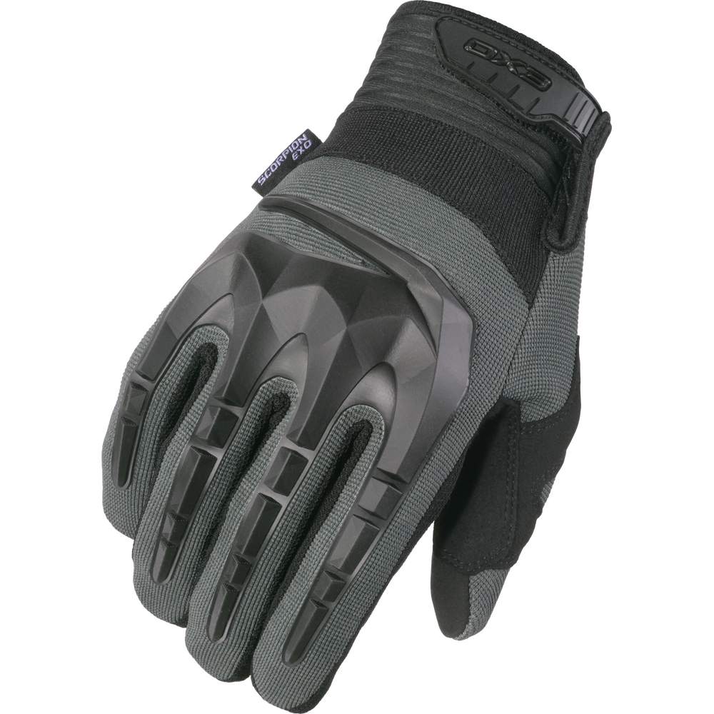 Black and gray glove with tactical design on a white background