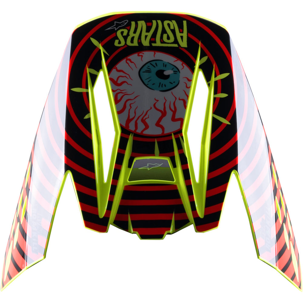 Colorful helmet visor with 'Astars' branding on a white background