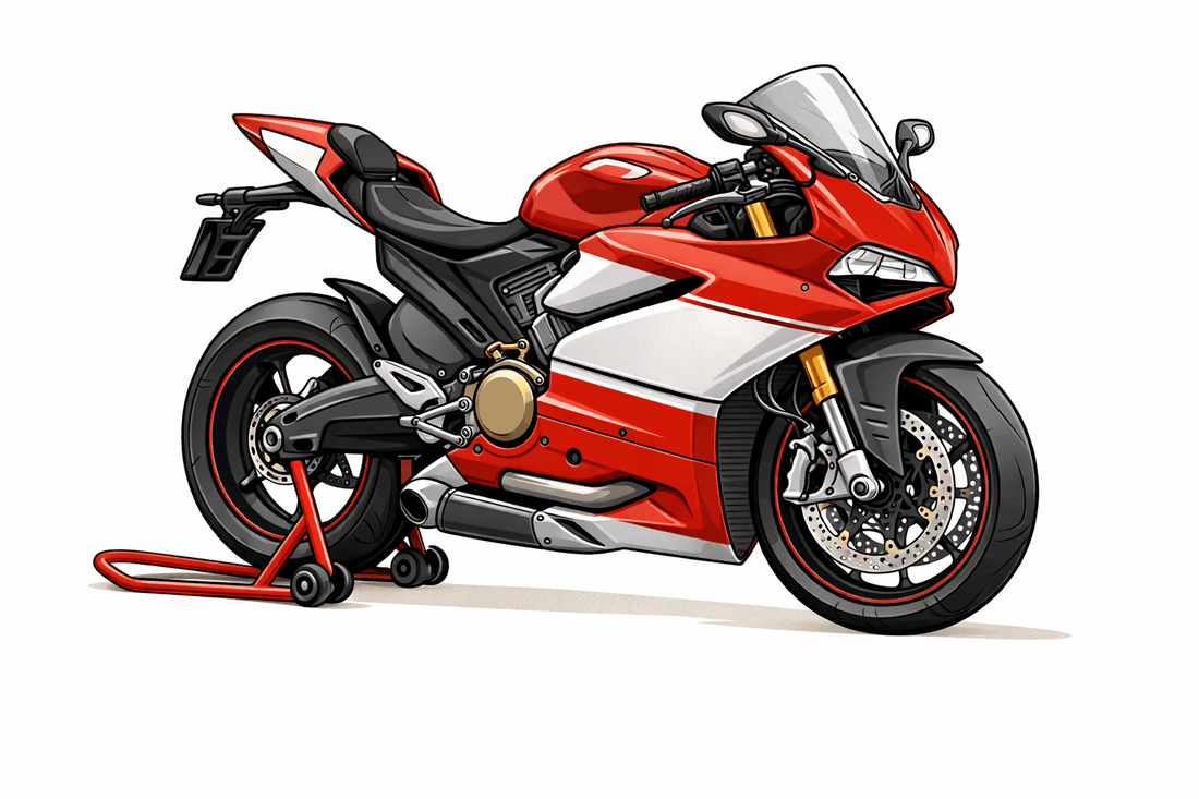 Red and black motorcycle on a white background