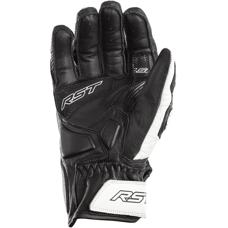 Black motorcycle glove with RST branding on a white background