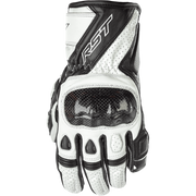 White motorcycle glove with black accents on a white background