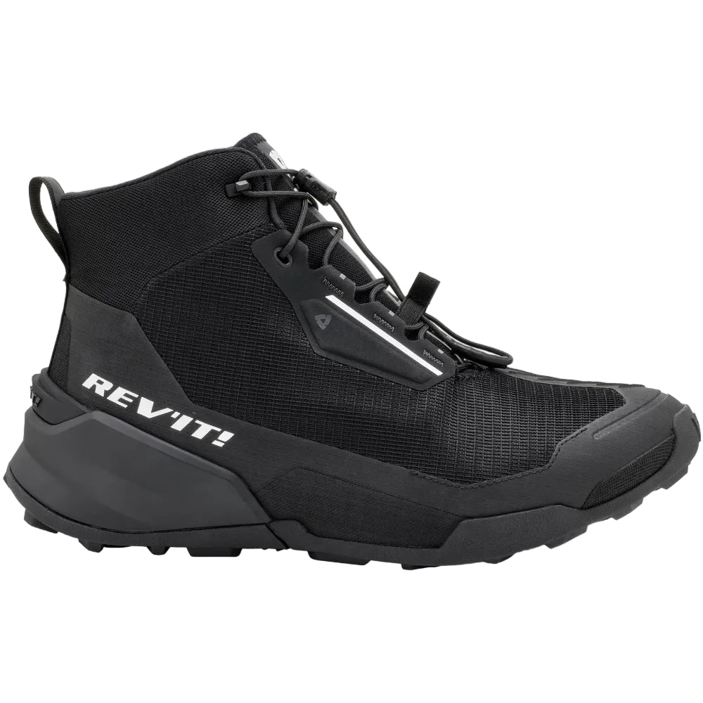 Black motorcycle riding shoe boot on a white background