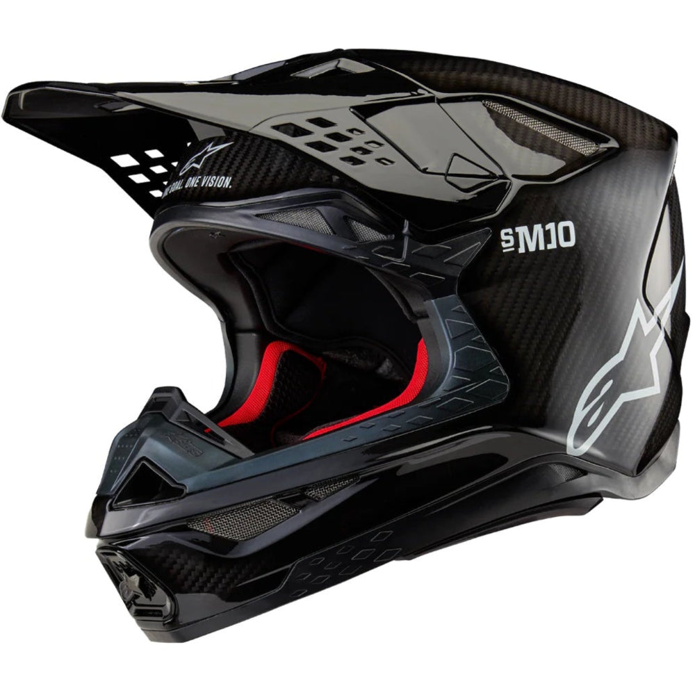 Black motorcycle helmet with 'Alpinestars' branding on a white background