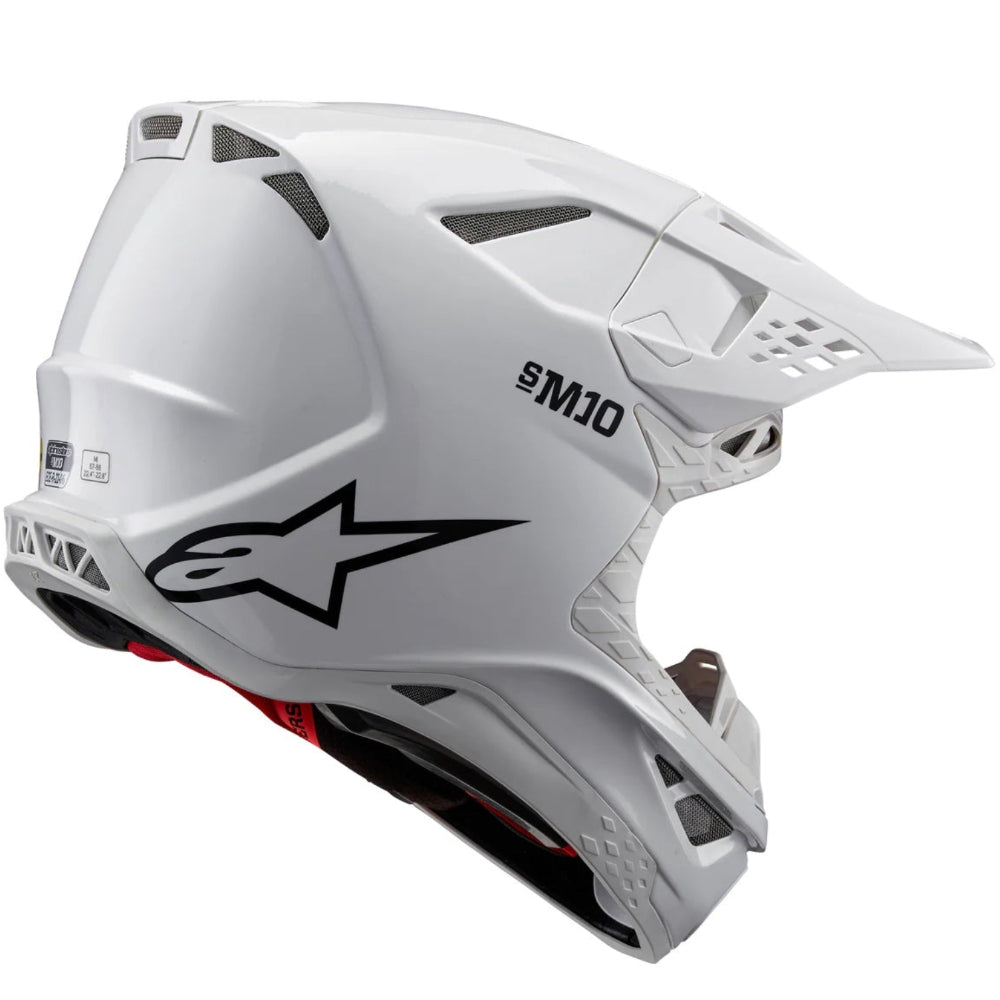 White motocross helmet with brand logo on a white background