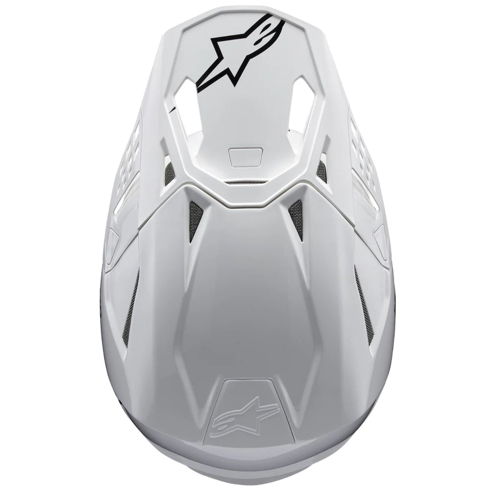 White motorcycle helmet with a brand logo on a white background