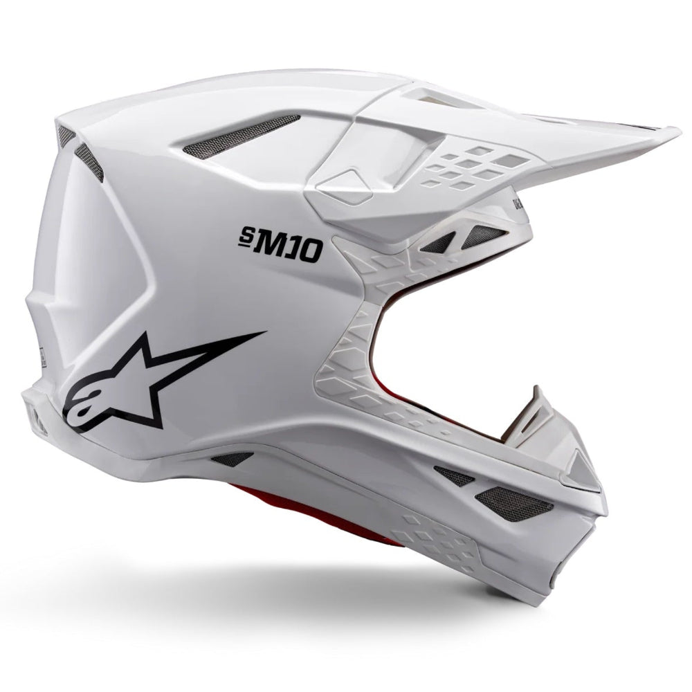 White motocross helmet with 'Alpinestars' logo on a white background
