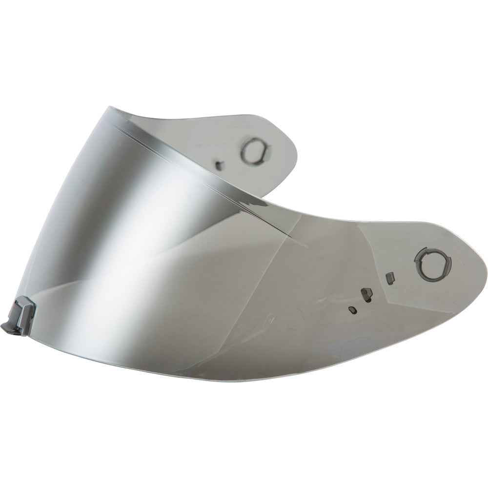 Silver motorcycle visor on a white background