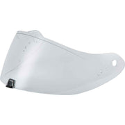 Clear face shield with a white background