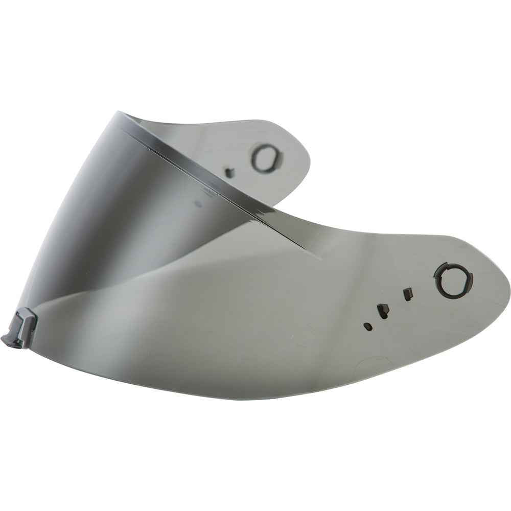 Smoke colored motorcycle visor on a white background