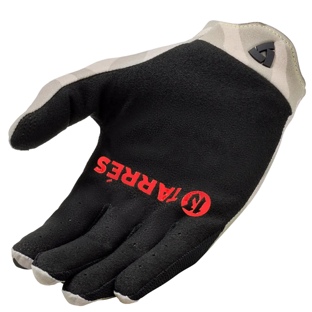 Black glove with red logo on a white background
