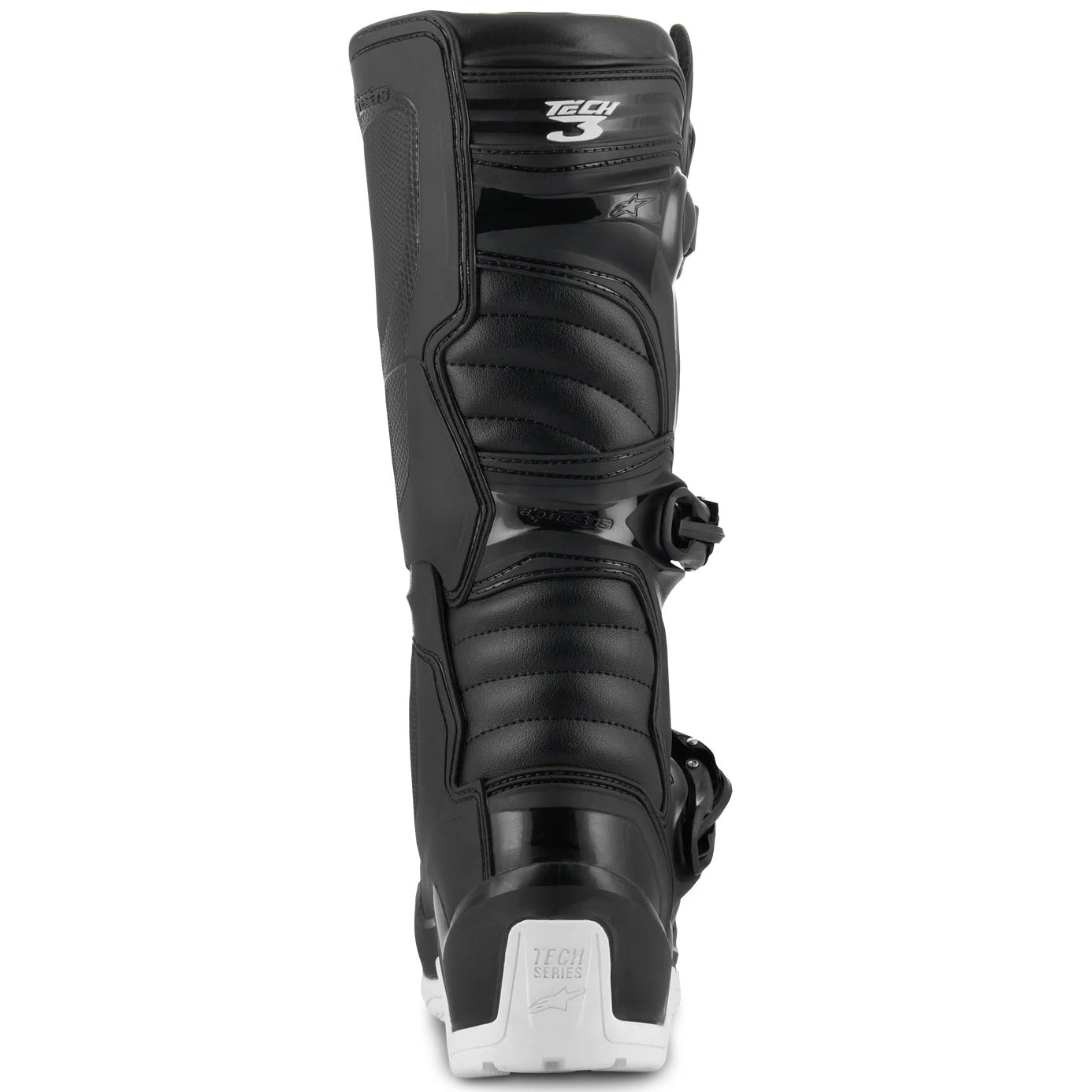 Black motorcycle boot with visible brand logo on a white background