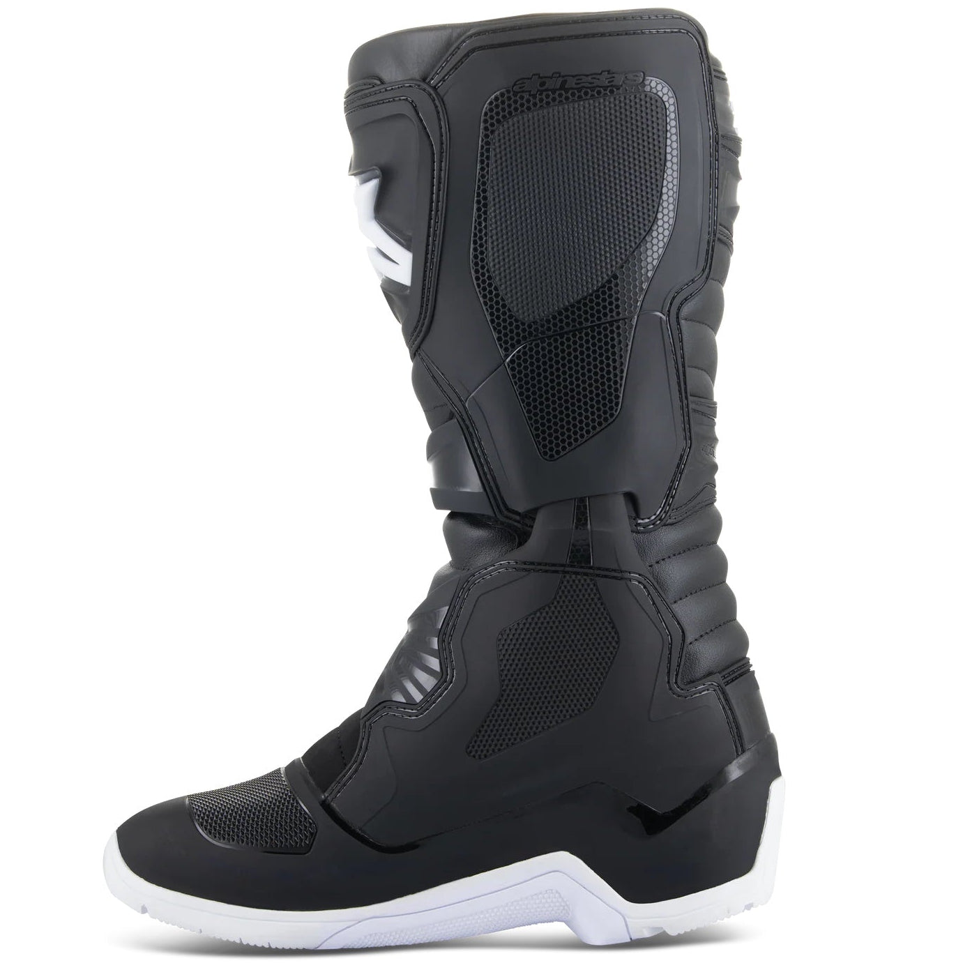 Black motorcycle boot on a white background