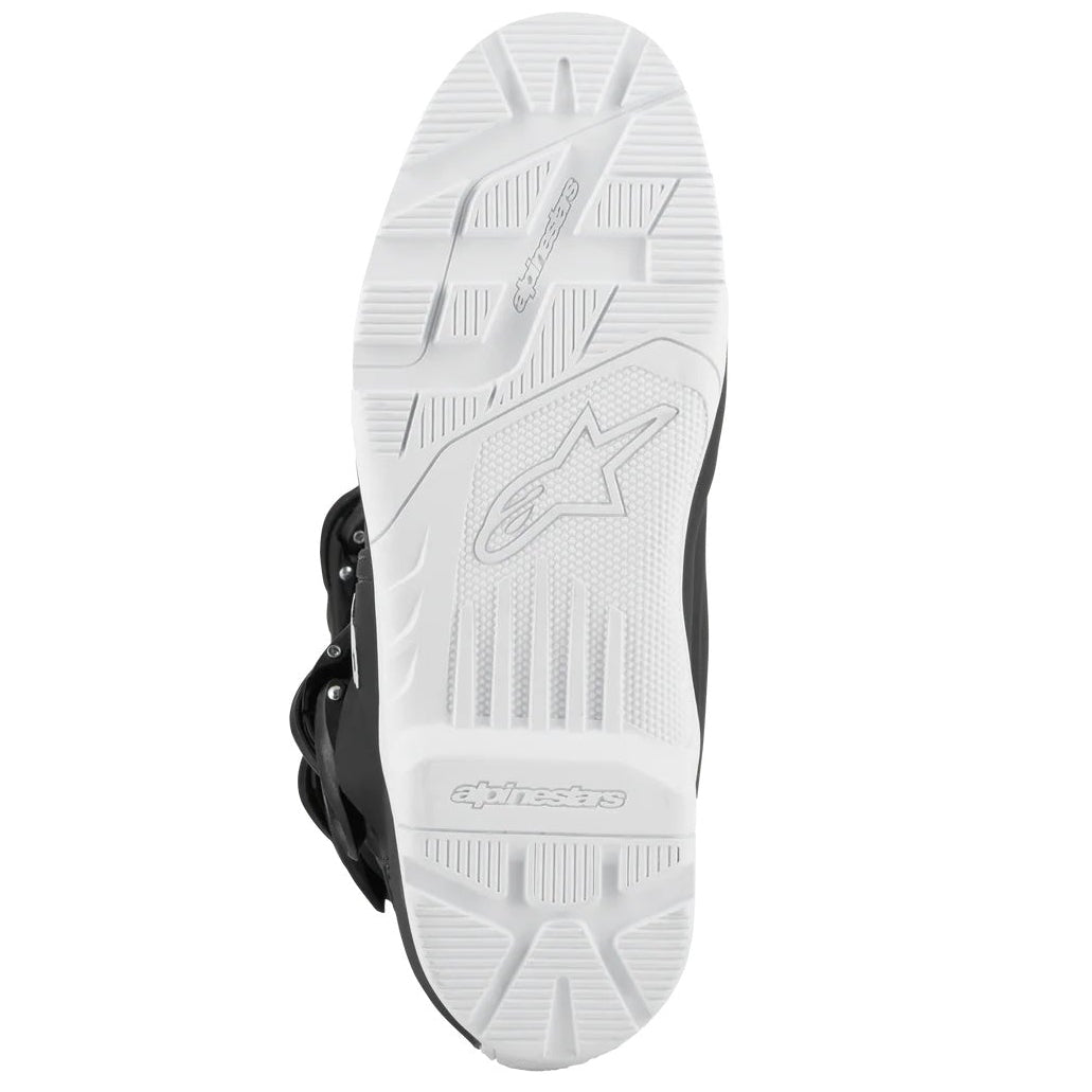 Black and white shoe sole with brand logo on a white background
