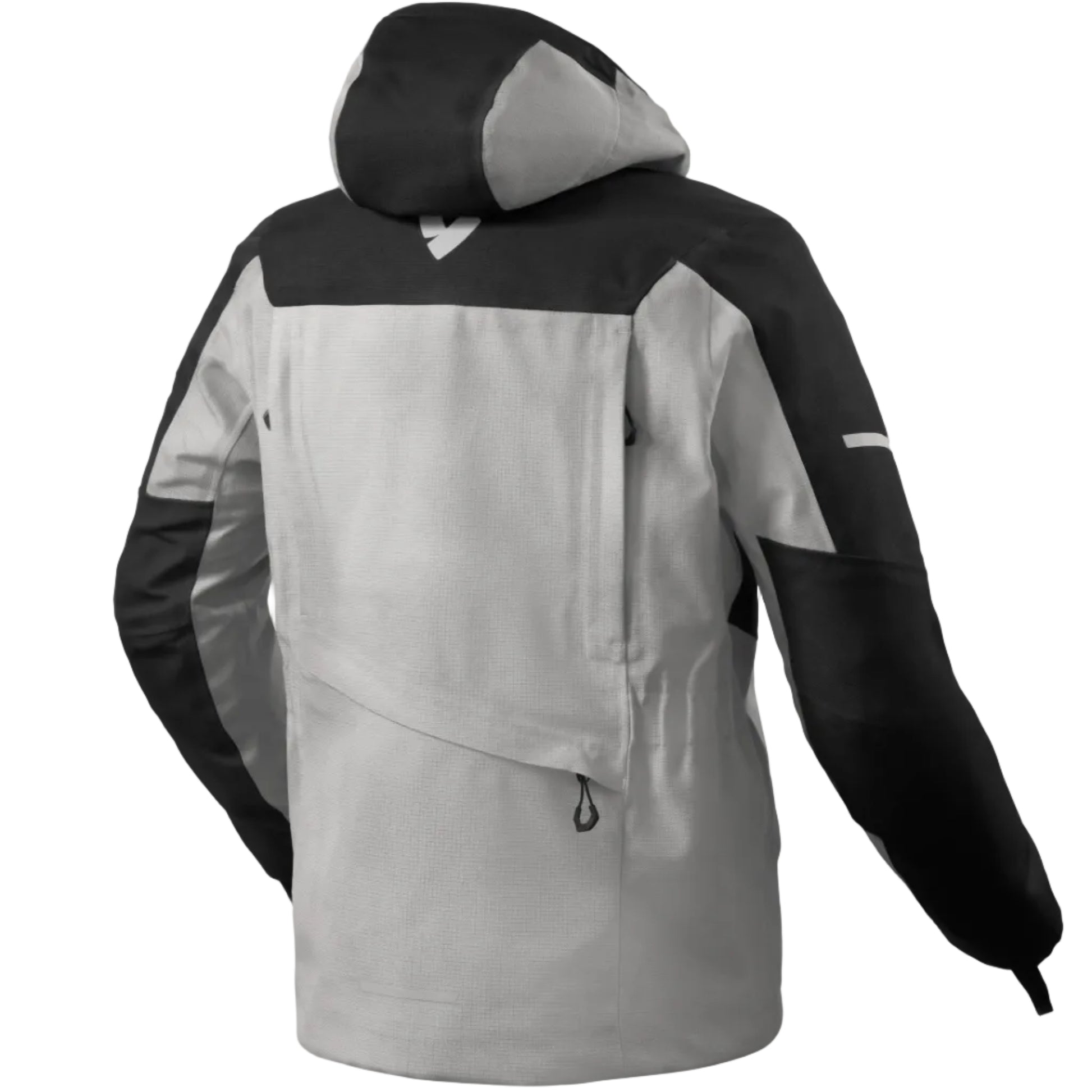 Gray and black jacket with a hood on a white background