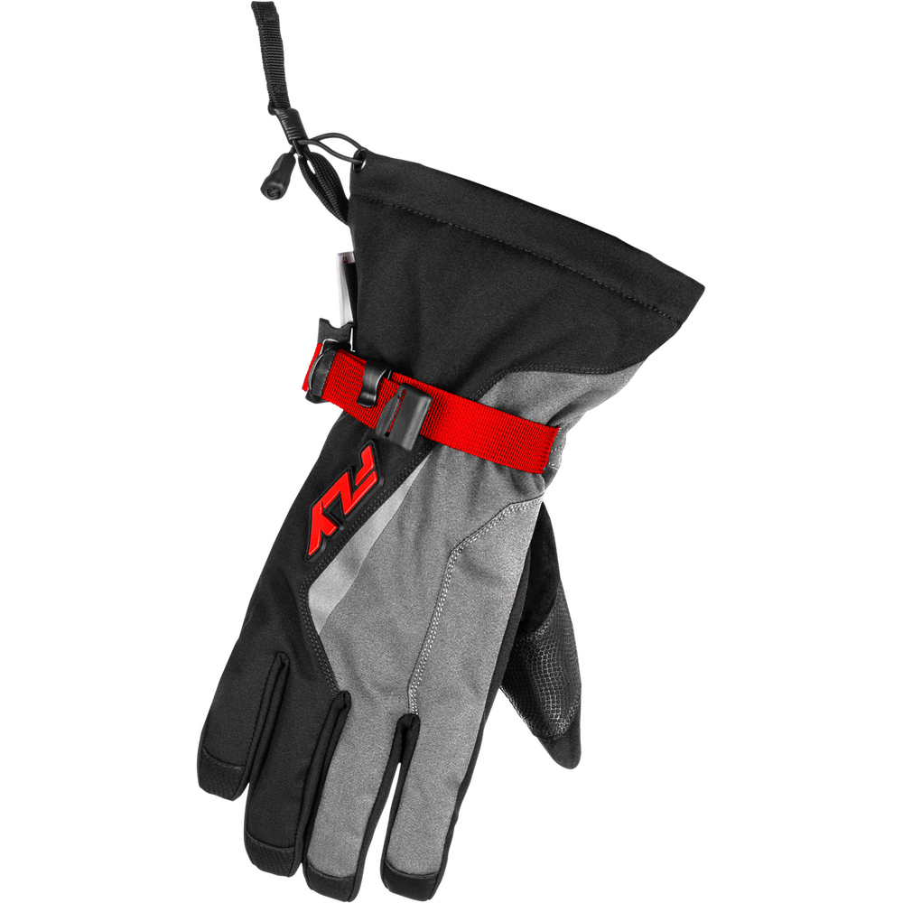 Black and gray glove with red accents on a white background