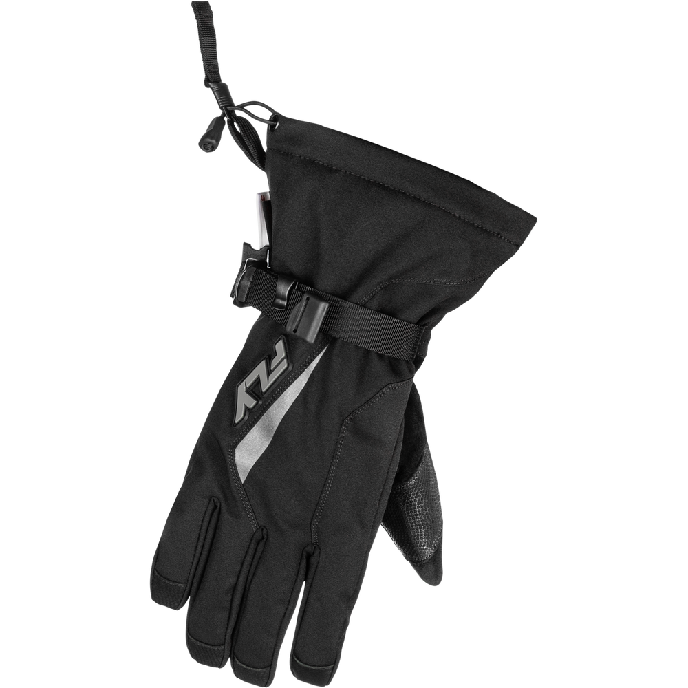 Black glove with a brand logo on a white background