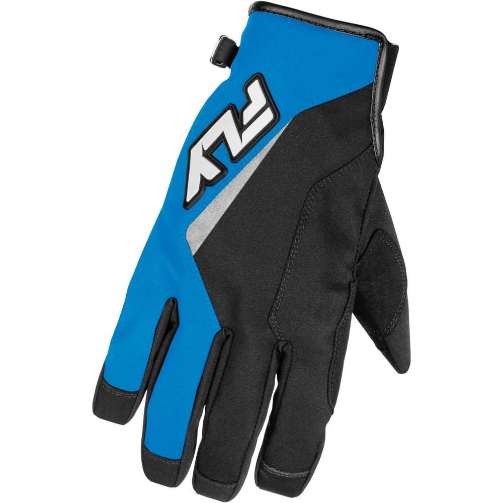 Blue and black glove with a brand logo on a white background