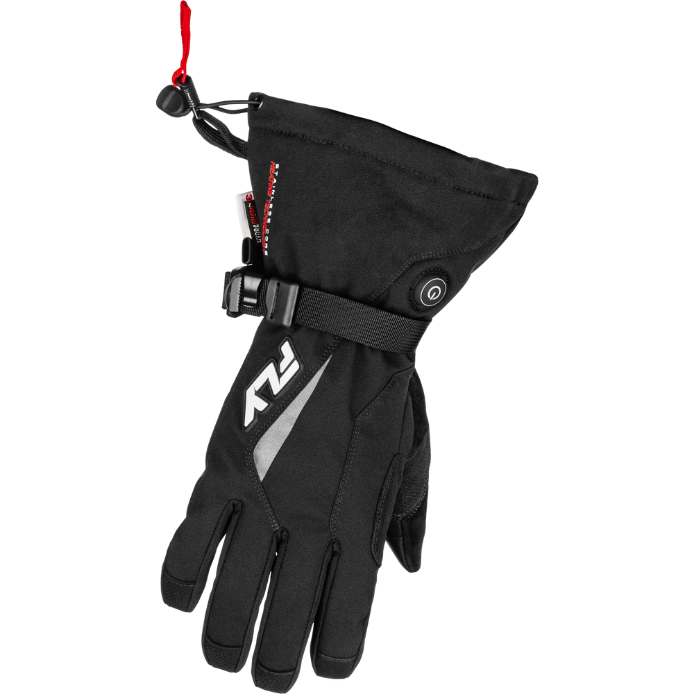 Black glove with a brand logo on a white background