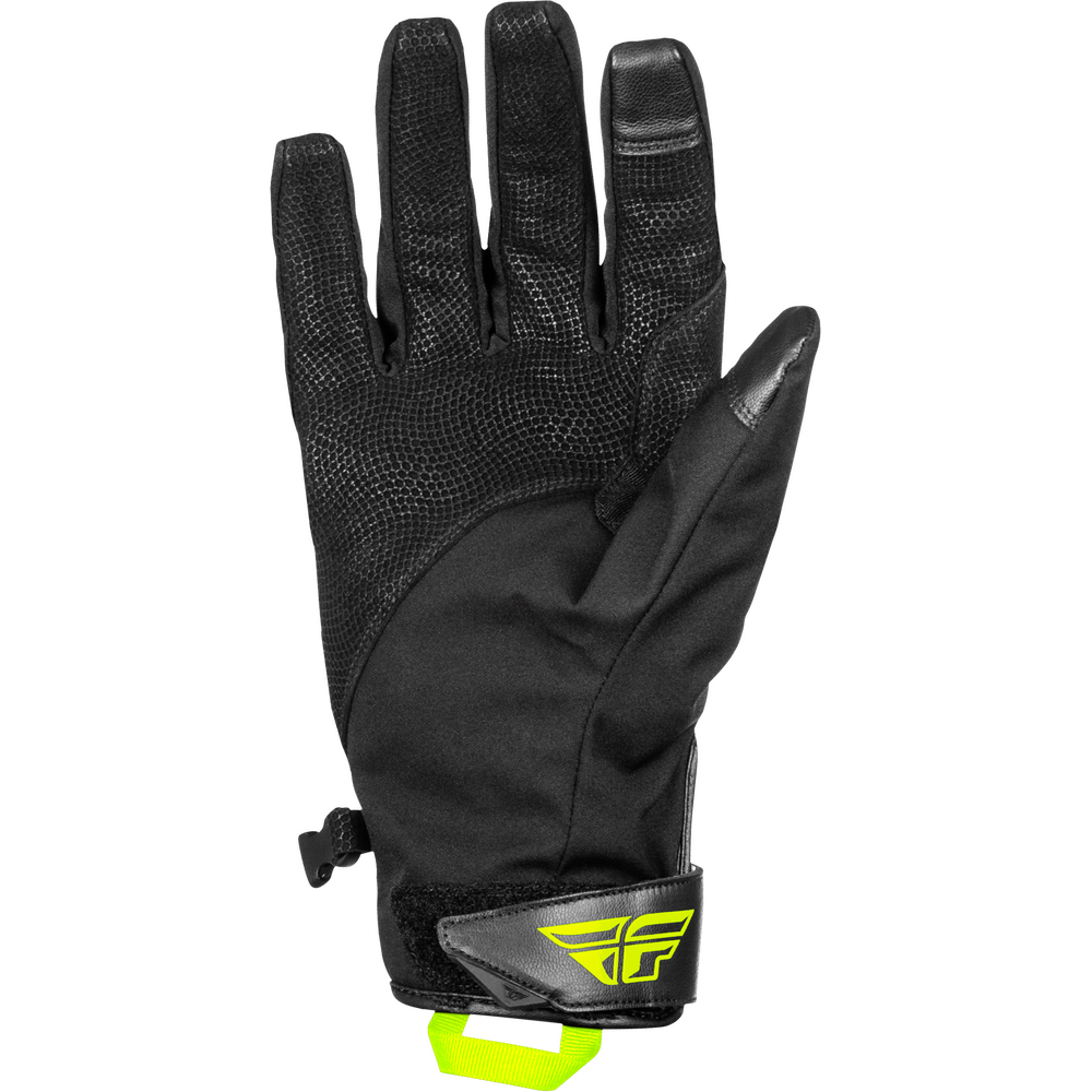 Black glove with yellow logo on a white background