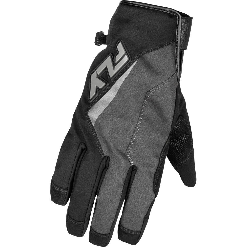 Black and gray glove with Klim logo on a white background