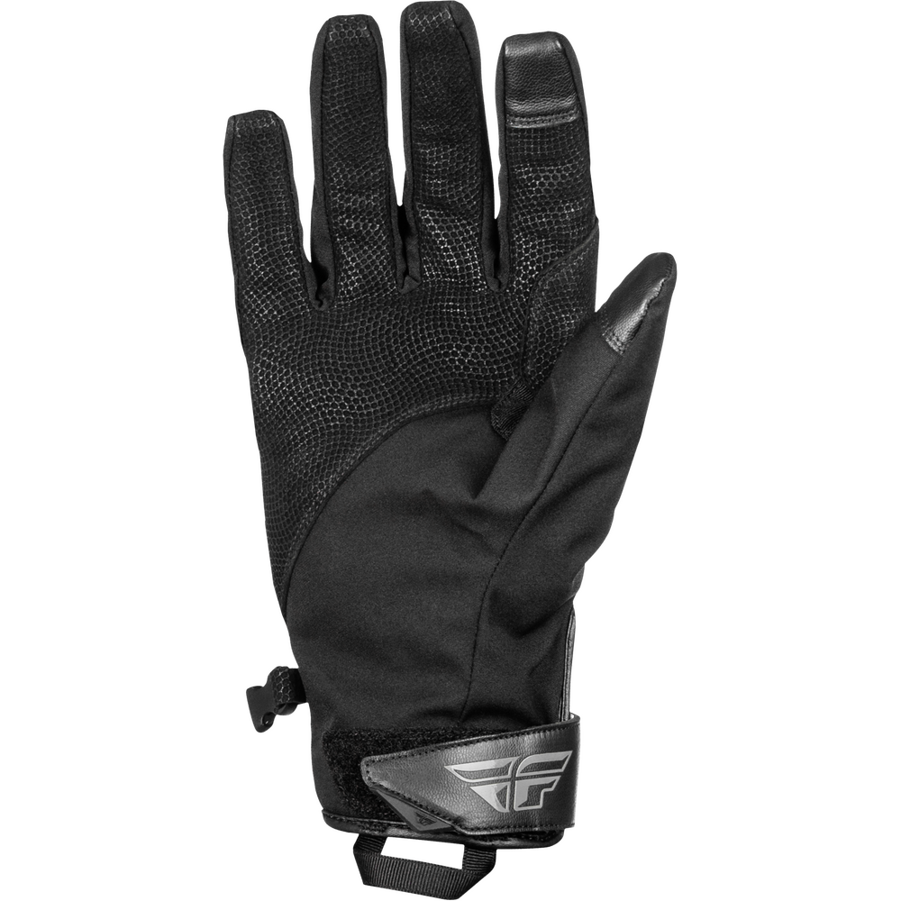 Black glove with a brand logo on a white background