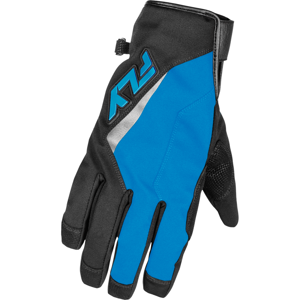 Blue and black glove with a brand logo on a white background