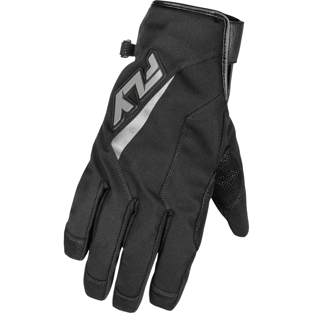 Black glove with a brand logo on a white background