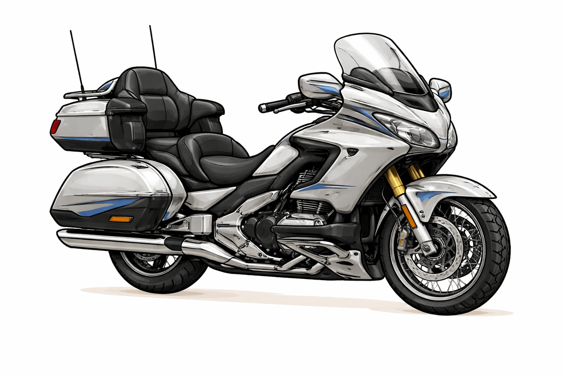Motorcycle with black seats and silver body on a white background