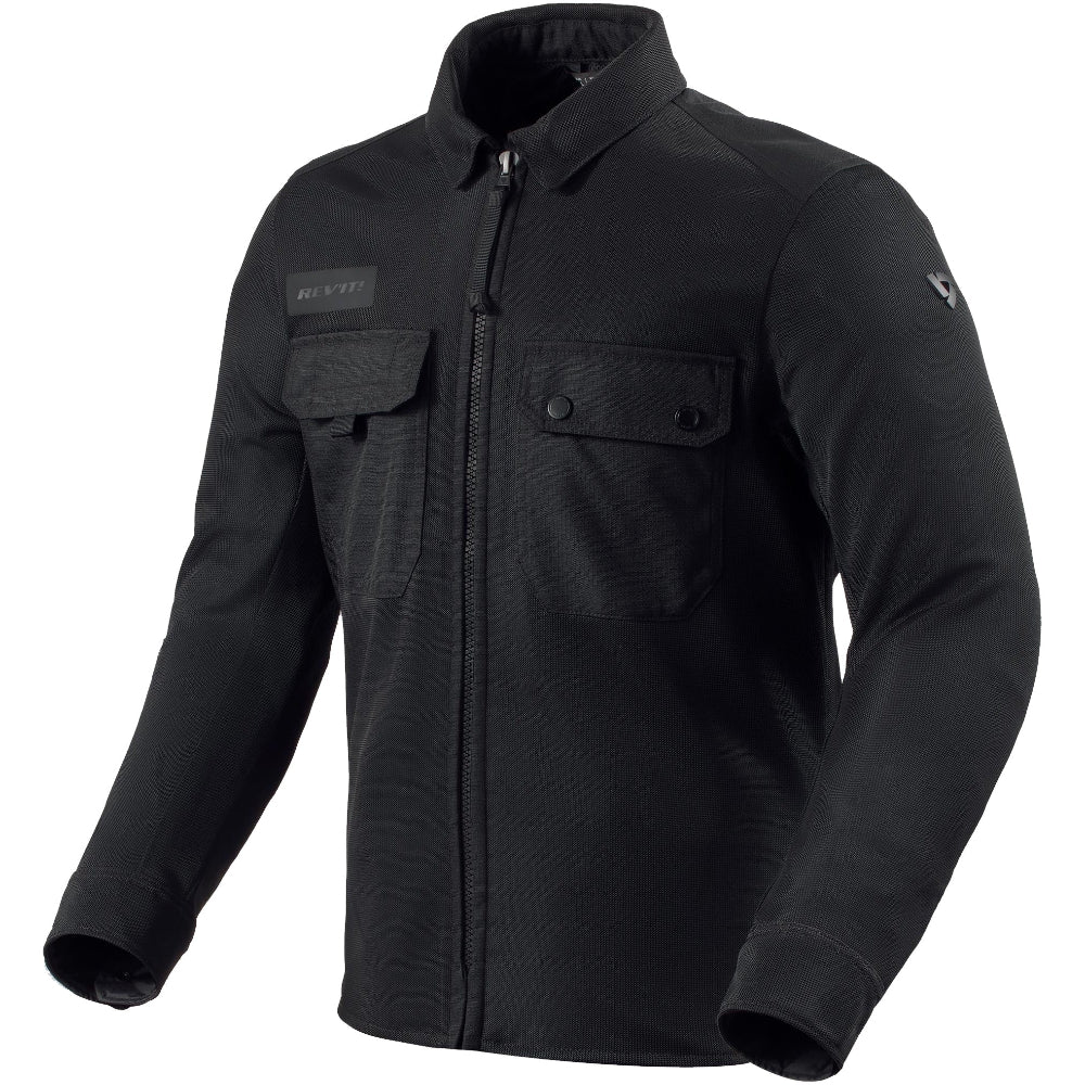 Fully ventilated, zip-up, mesh overshirt for motorcycle riding in black