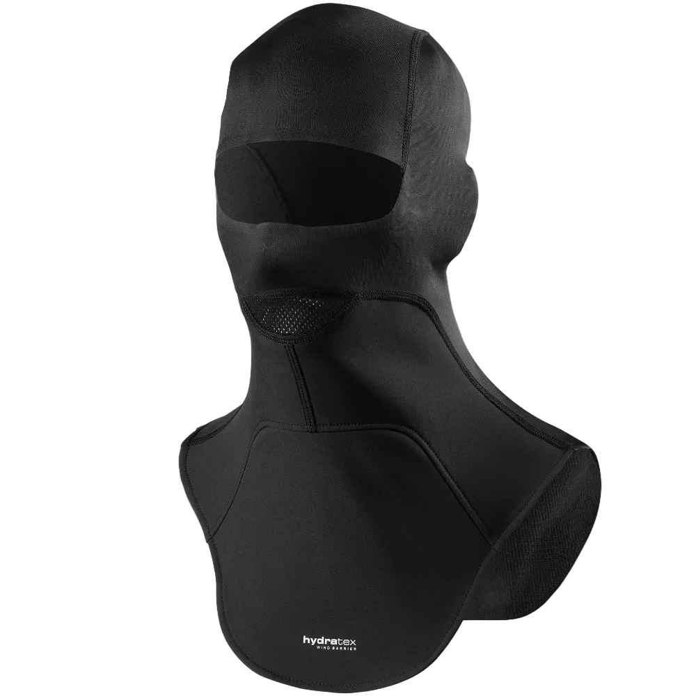 Black balaclava with a brand logo on a white background