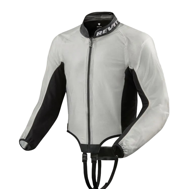 Lightweight jacket with black sleeves and a visible brand logo on a white background