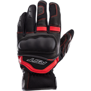 Black and red glove with 'RST' branding on a white background
