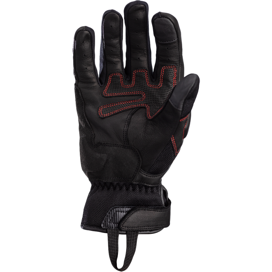 Black glove with red stitching on a white background
