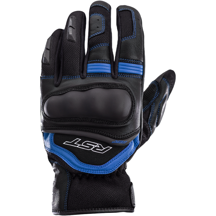 Black and blue glove with RST branding on a white background