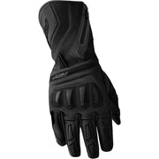 Black motorcycle glove with brand logo on a white background