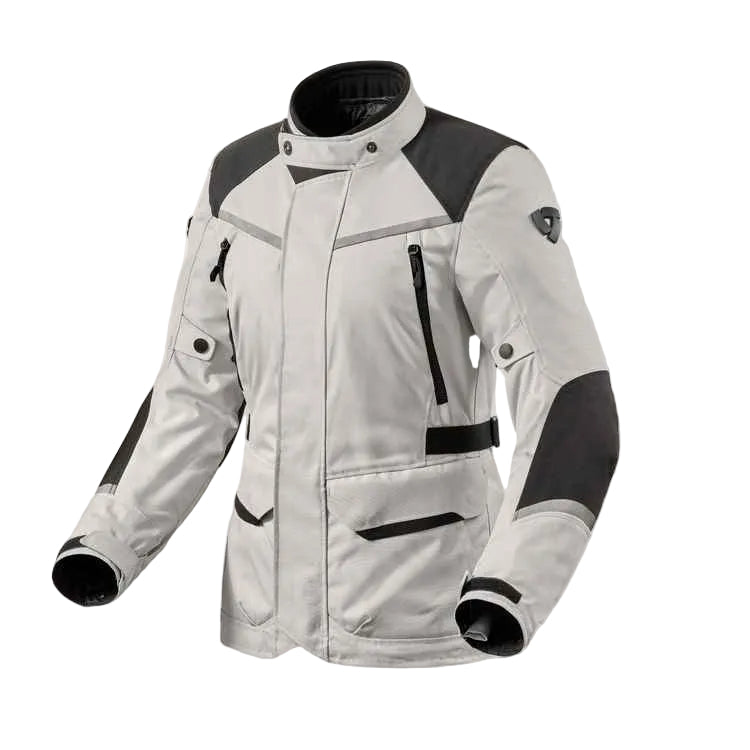 Gray and black motorcycle jacket on a white background
