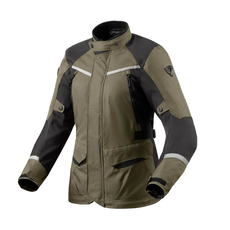 Green and black motorcycle jacket on a white background