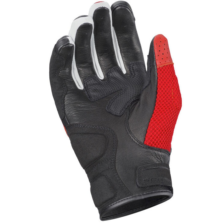 Black glove with red palm on a white background
