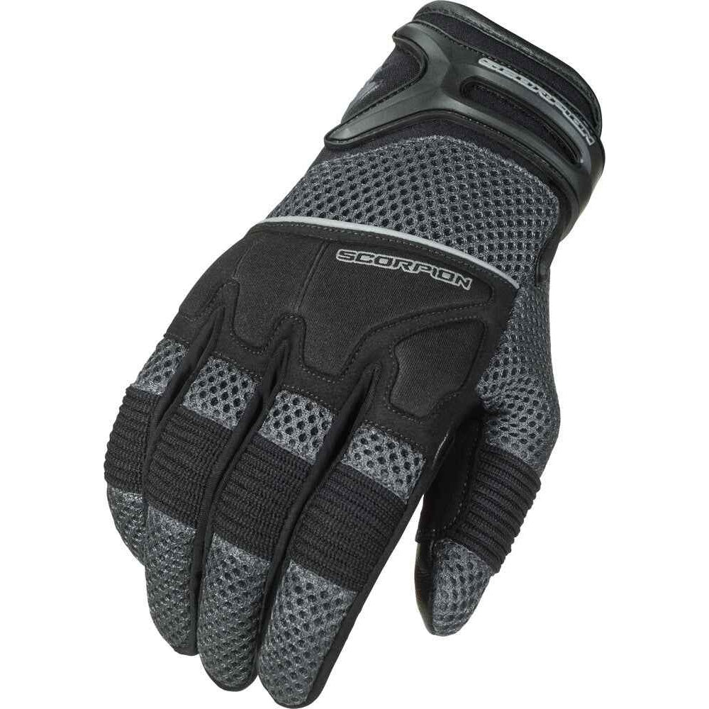Black and gray glove with Scorpion branding on a white background
