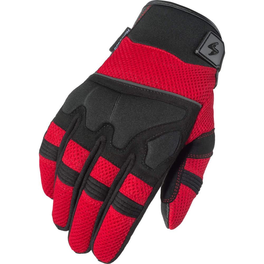 Red and black glove on a white background