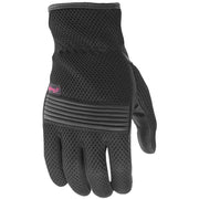 Black motorcycle glove with mesh design on a white background