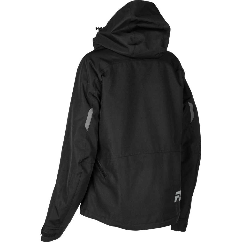 Black jacket with a hood on a white background
