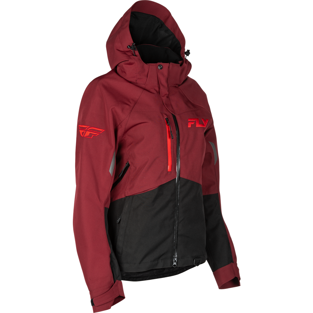 Red and black jacket with a brand logo on a white background