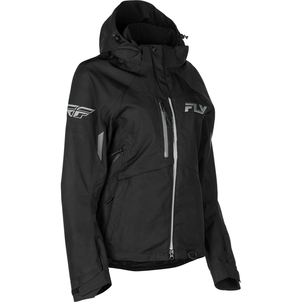 Black jacket with a brand logo on a white background