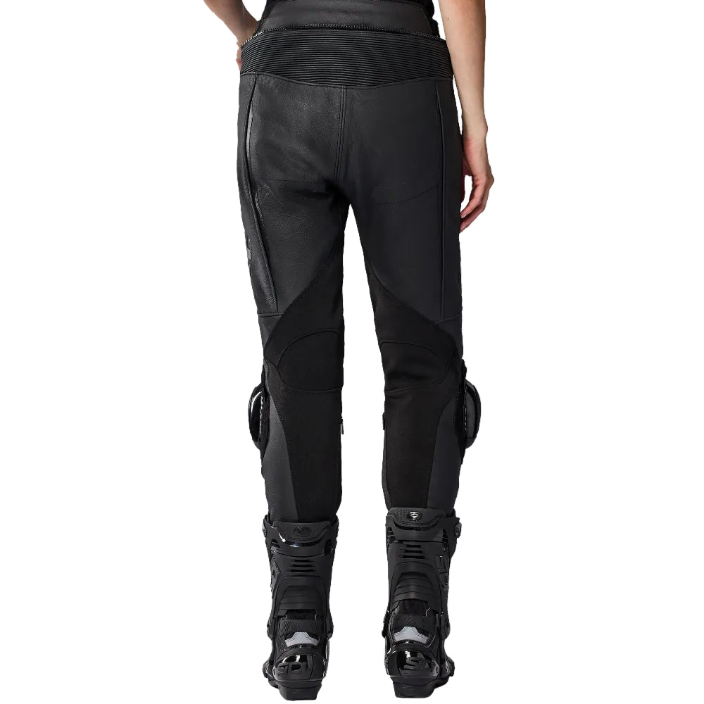 REV'IT! Xena 4 Ladies black leather motorcycle pants worn by female rider rear view
