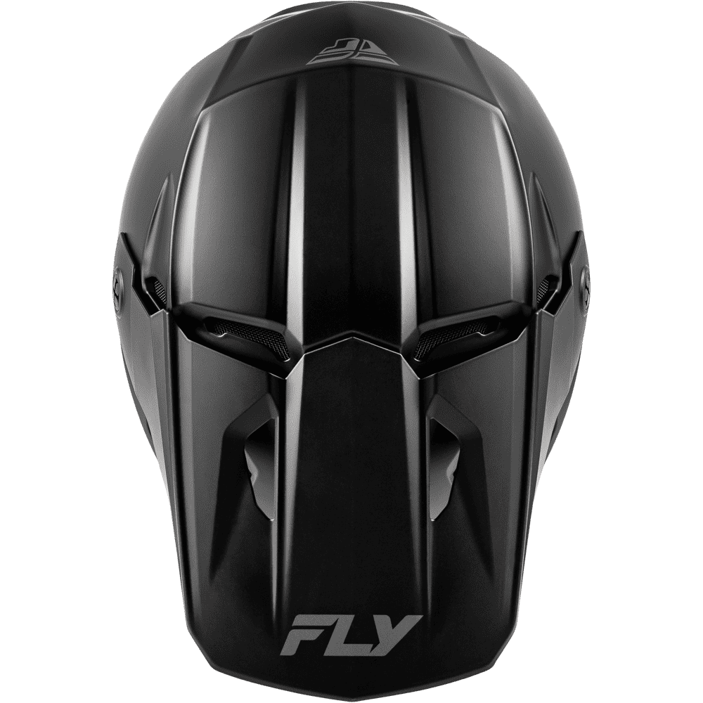 A matte black full-face motocross helmet with a stylized visor design and the FLY logo on the lower front, shown against a plain white background.