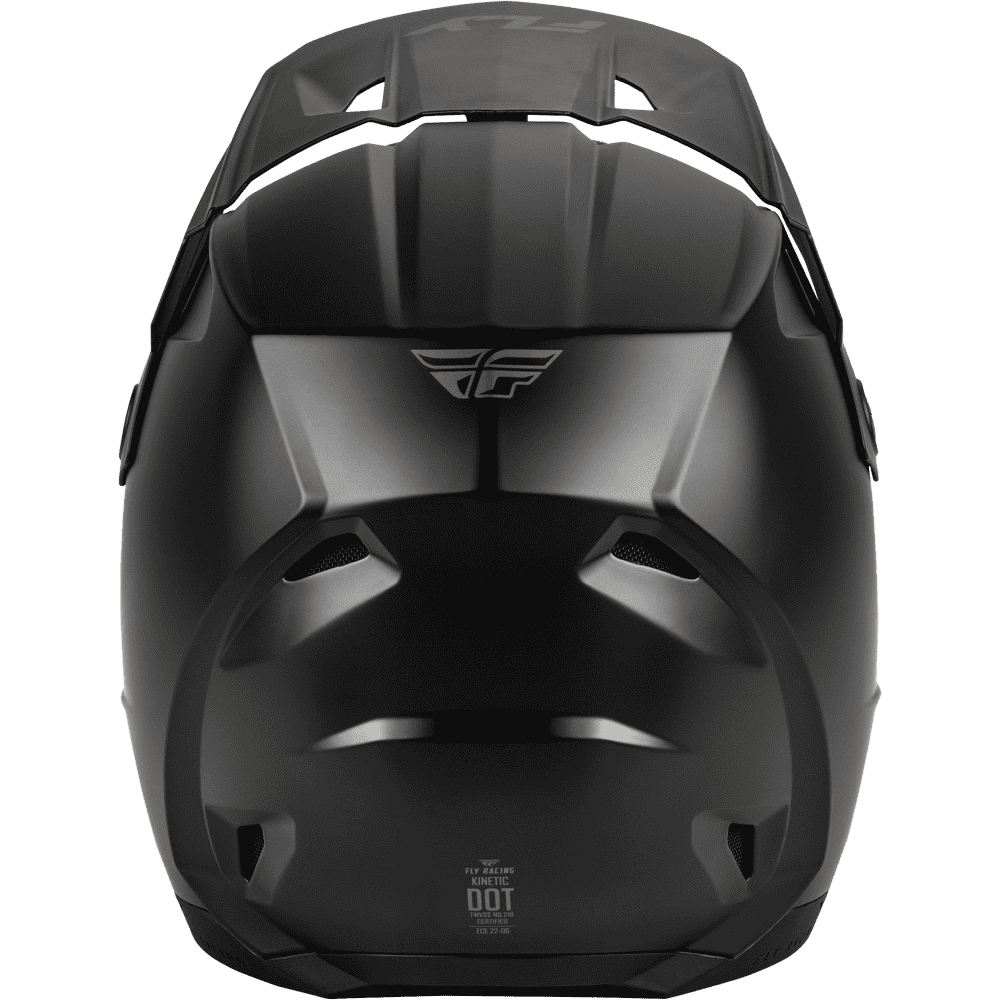 A matte black full-face motorcycle helmet shown from the front against a solid white background, featuring a subtle embossed wing logo and DOT 2 certification text on the lower front.