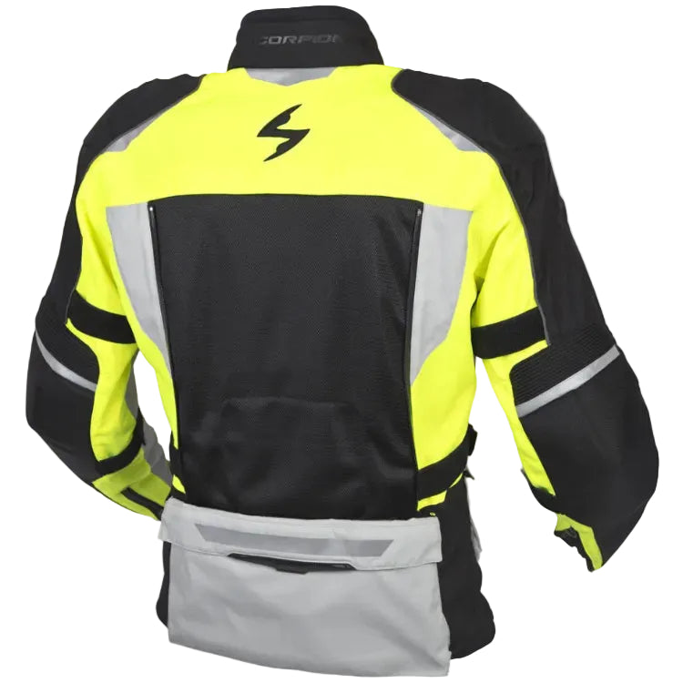 Motorcycle jacket with yellow, black, and gray design on a white background