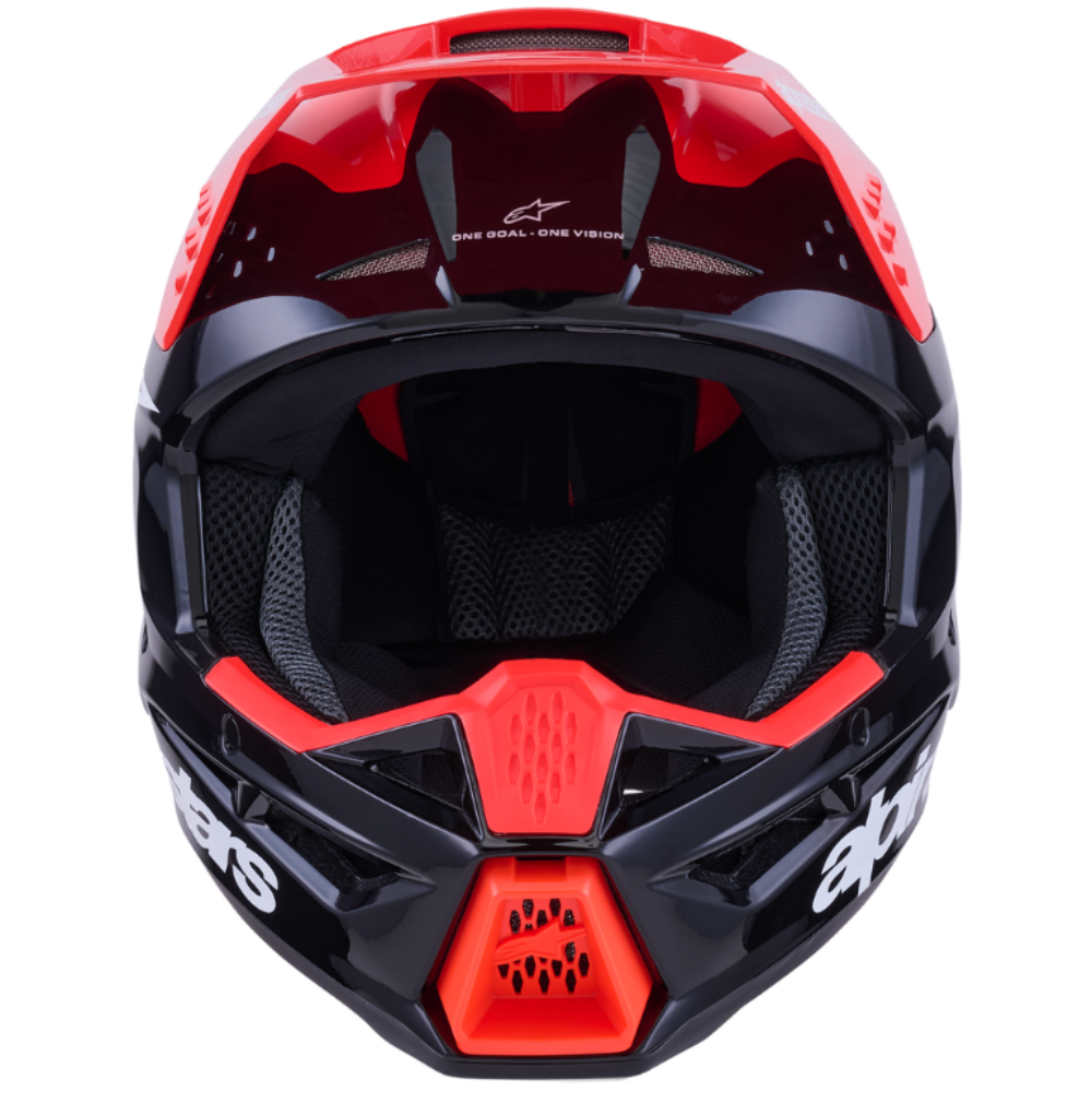 Black and red helmet with 'Alpinestars' branding on a white background